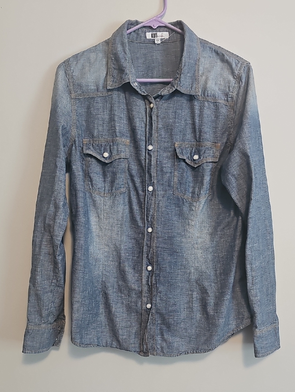 Kut from the Kloth Light Blue Heathered Chambray Shirt
